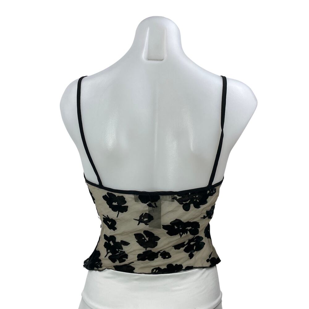 Lioness Basic Instinct Beige Black Velvet Floral Sleeveless Mesh Camisole Top XS - Picture 3 of 4